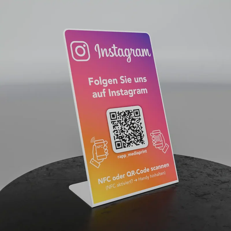 Google Bewertung Aufsteller im Instagram-Design – NFC & QR-Code – Werbetechnik Urbach