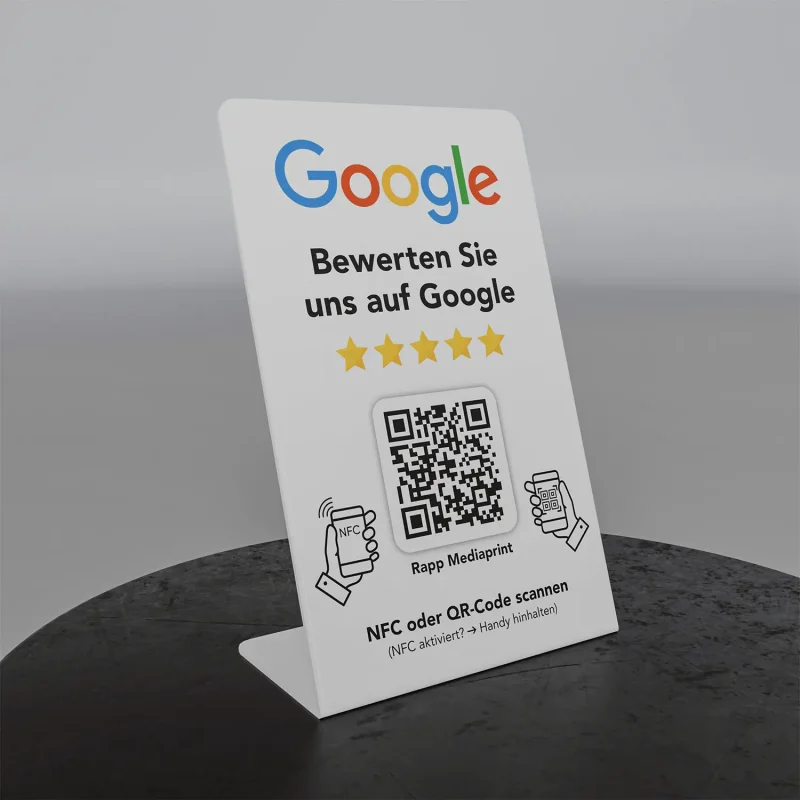 Google Bewertung Aufsteller Weiß – Acryl Display – Werbetechnik & Druckerei Urbach