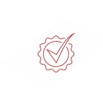 Icon: Qualitätssiegel mit Häkchen – steht für Datei-Check, präzise Produktion und Endkontrolle.